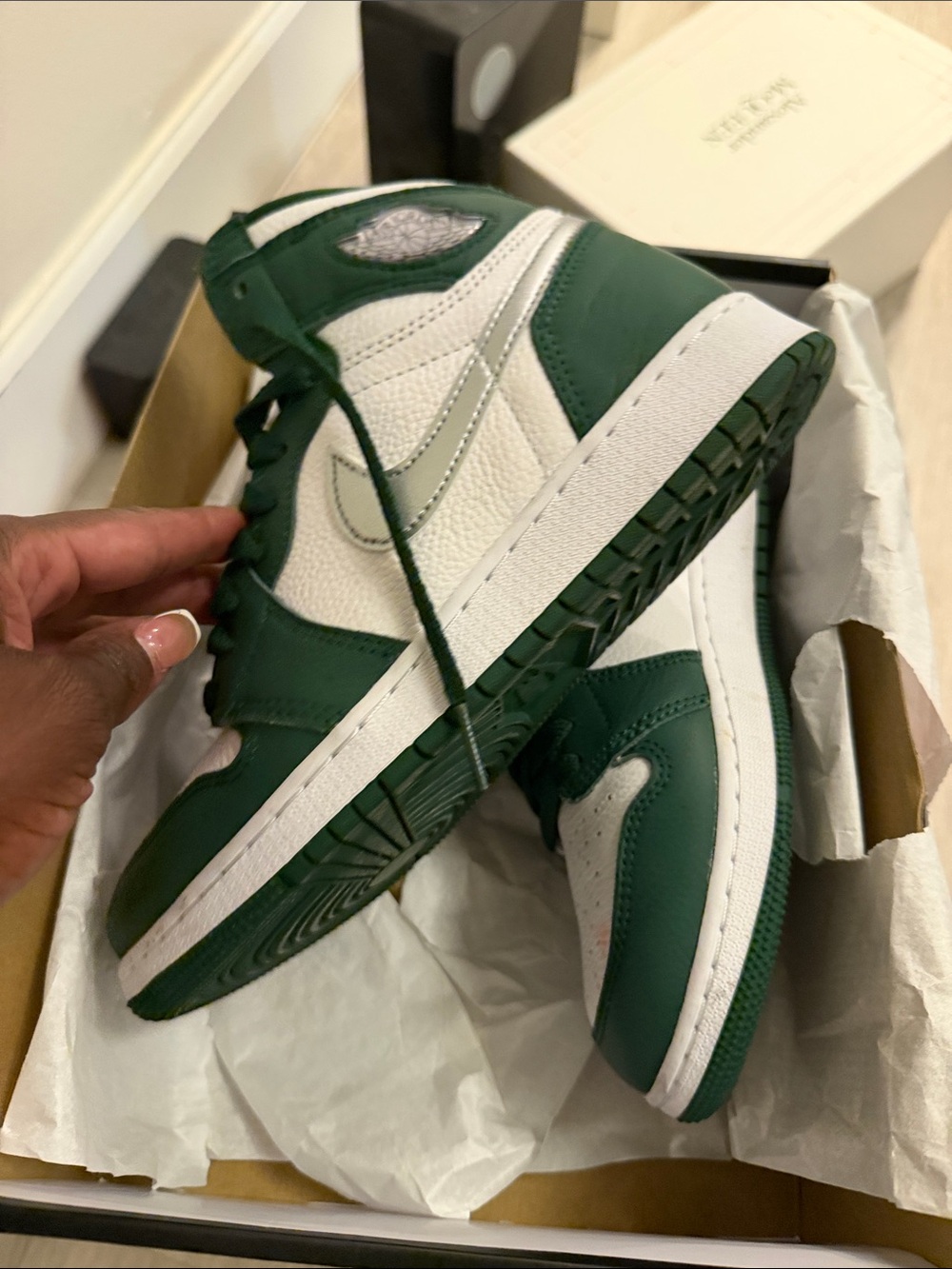 Jordan Green and White High-Top Sneakers